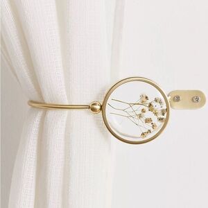 NWT Gold Curtain Tieback with Pressed Flowers